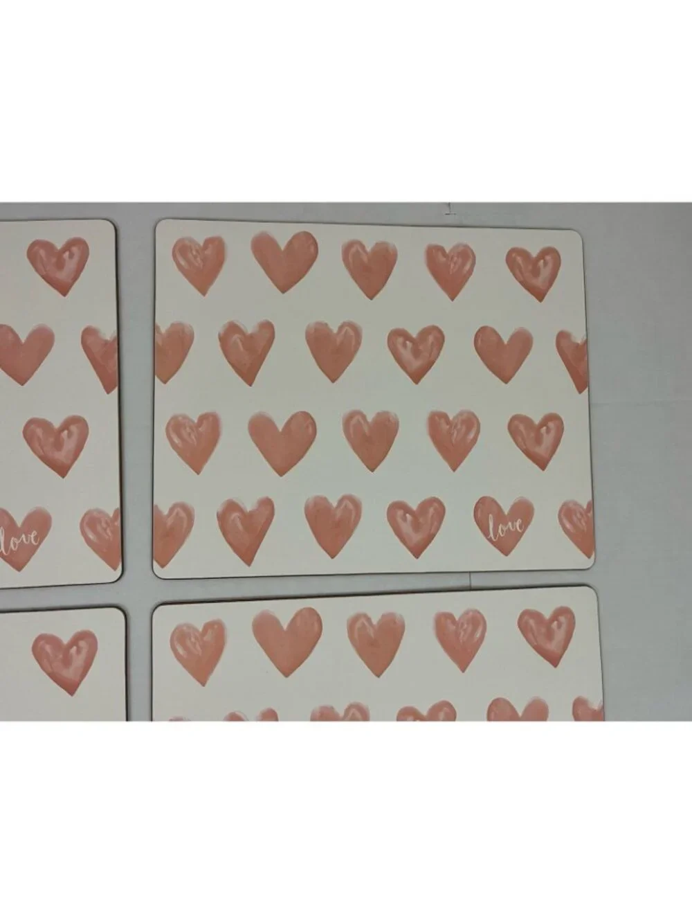 PB Pottery Barn Pink Heart Valentines Love Rectangle Corkboard Placemats